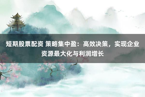 短期股票配资 策略集中盈：高效决策，实现企业资源最大化与利润增长