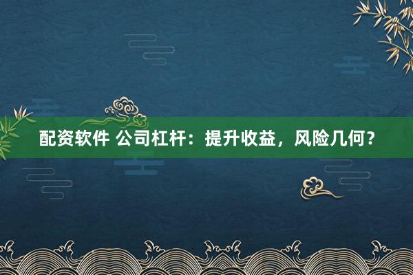配资软件 公司杠杆：提升收益，风险几何？