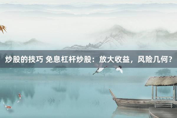 炒股的技巧 免息杠杆炒股：放大收益，风险几何？